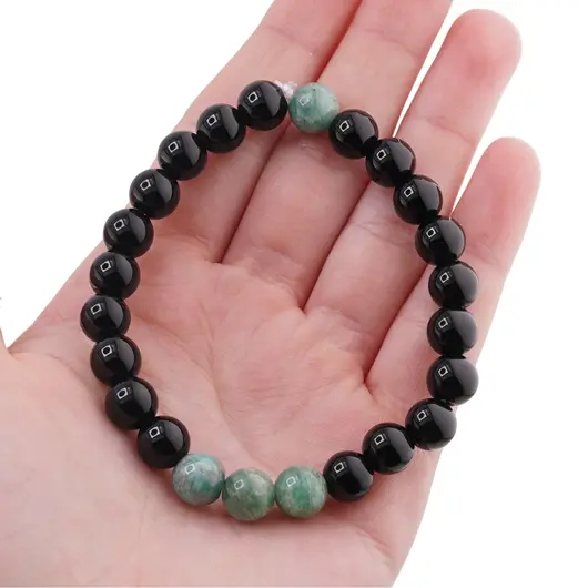 Bratara pe elastic Obsidian si Amazonit, 8mm, imagine 4
