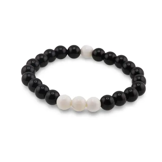 Bratara pe elastic Obsidian si Coral alb, 8mm, imagine 2