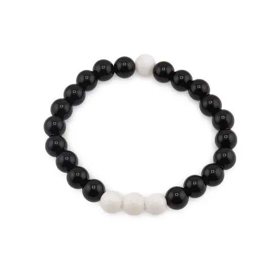 Bratara pe elastic Obsidian si Coral alb, 8mm