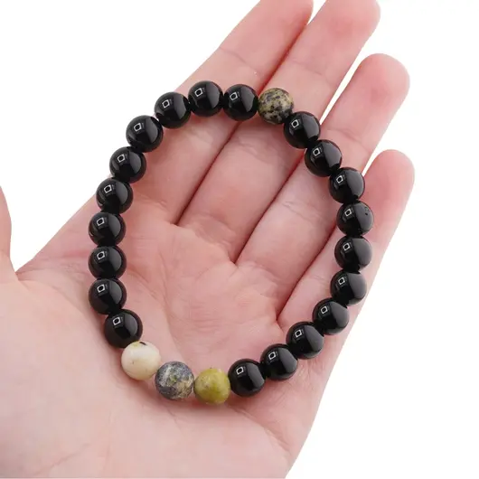 Bratara pe elastic Obsidian si Jad serpentin, 8mm, imagine 4