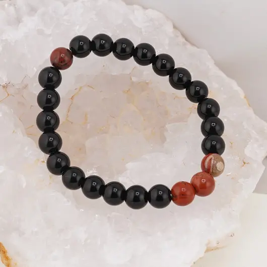 Bratara pe elastic Obsidian si Jasp rosu, 8mm, imagine 3