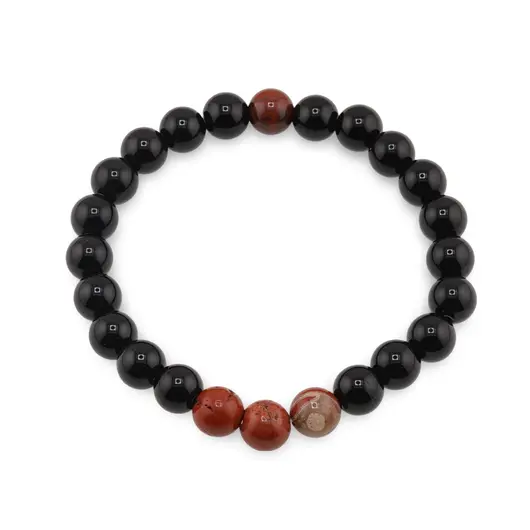 Bratara pe elastic Obsidian si Jasp rosu, 8mm