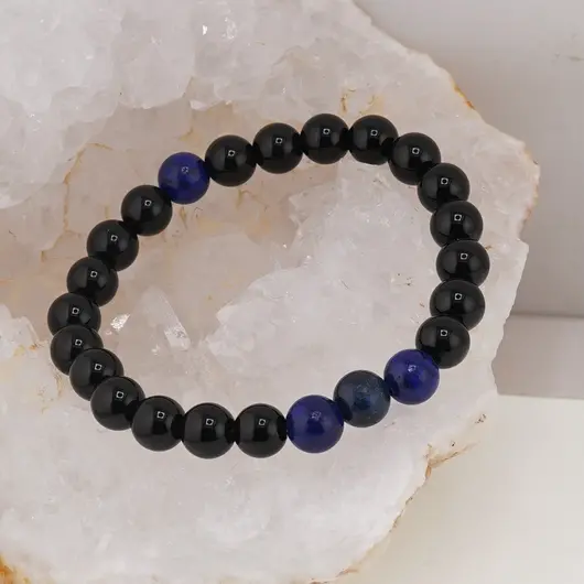 Bratara pe elastic Obsidian si Lapis Lazuli, 8mm, imagine 3