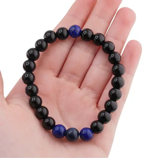 Bratara pe elastic Obsidian si Lapis Lazuli, 8mm, imagine 4