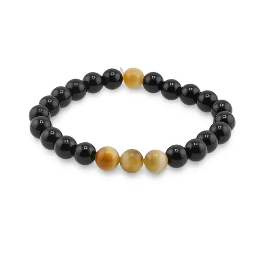 Bratara pe elastic Obsidian si Ochi de tigru galben, 8mm, imagine 2