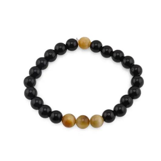 Bratara pe elastic Obsidian si Ochi de tigru galben, 8mm