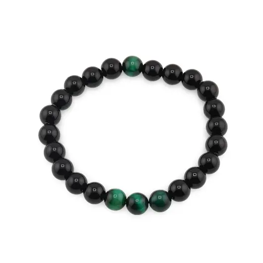 Bratara pe elastic Obsidian si Ochi de tigru verde, 8mm
