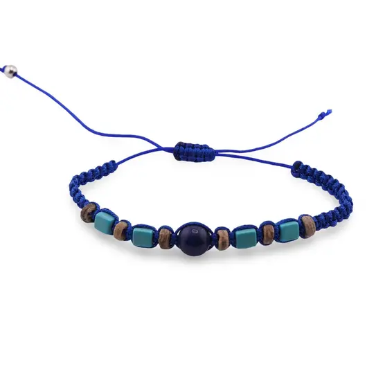 Bratara reglabila cu snur albastru si Lapis Lazuli sfera 8mm, imagine 2