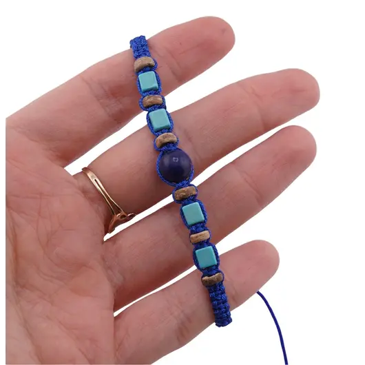 Bratara reglabila cu snur albastru si Lapis Lazuli sfera 8mm, imagine 3