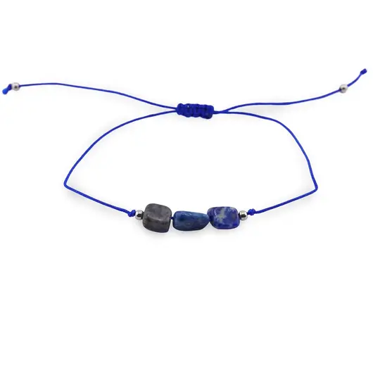Bratara reglabila cu snur si Lapis Lazuli neregulat 6-10mm, imagine 2