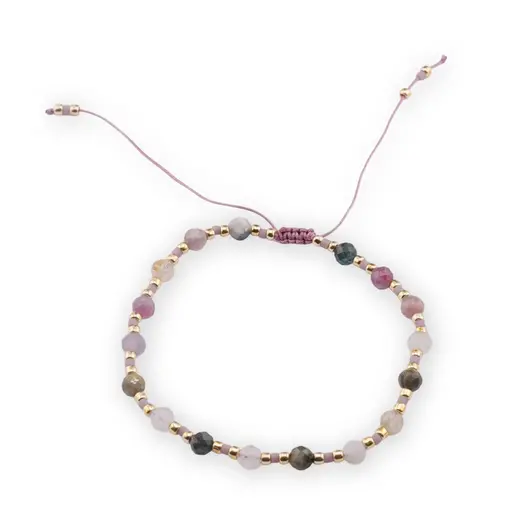 Bratara Turmalina multicolora fatetate 4mm si margele miyuki cu nod culisant
