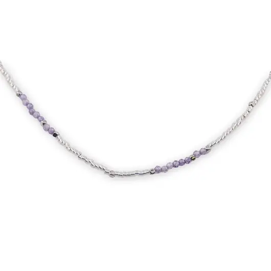 Colier Agat mov si margele miyuki albe, 2mm, imagine 3
