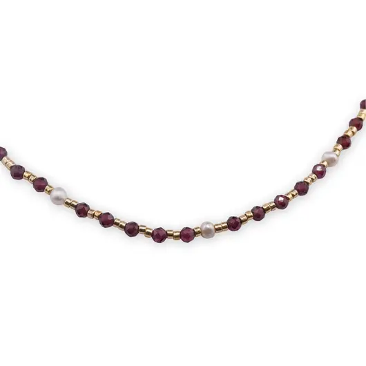 Colier Granat sfere fatetate 3mm, Perle de cultura si margele miyuki, imagine 2