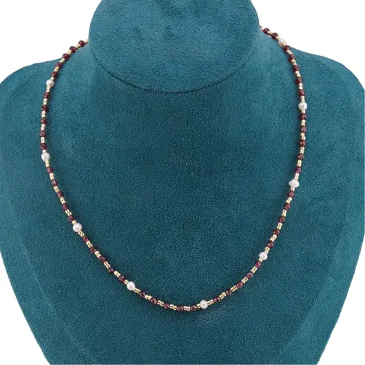 Colier Granat sfere fatetate 3mm, Perle de cultura si margele miyuki, imagine 3