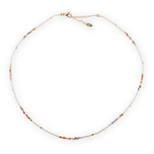 Colier mix agat colorat si margele miyuki albe, 2mm