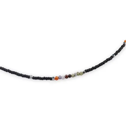 Colier mix agat colorat si margele miyuki negre, 2mm, imagine 3