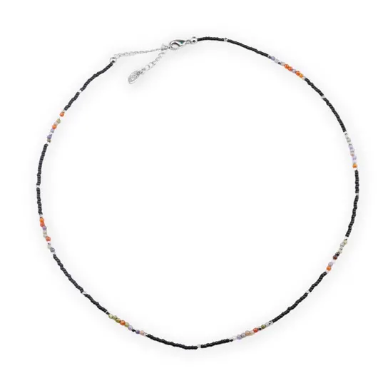 Colier mix agat colorat si margele miyuki negre, 2mm