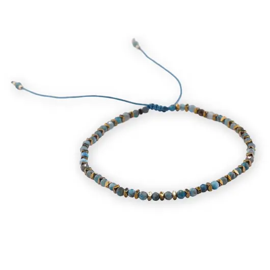 Set colier si bratara Apatit sfere fatetate 3mm si elemente aurii, imagine 3