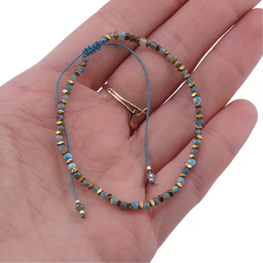 Set colier si bratara Apatit sfere fatetate 3mm si elemente aurii, imagine 5