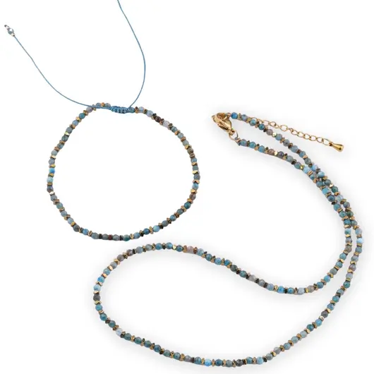 Set colier si bratara Apatit sfere fatetate 3mm si elemente aurii