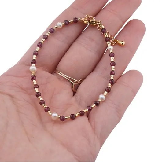 Set colier si bratara Granat sfere fatetate 3mm, Perle de cultura si margele miyuki, imagine 5