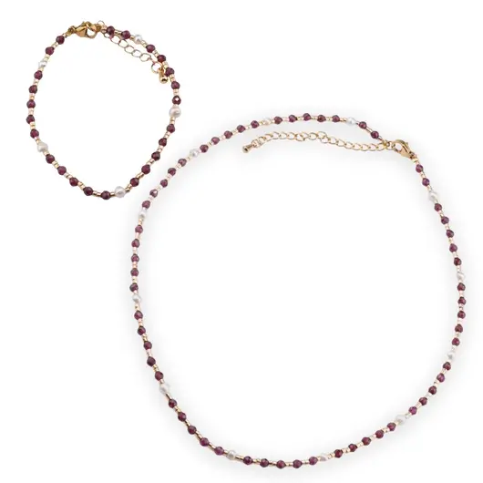 Set colier si bratara Granat sfere fatetate 3mm, Perle de cultura si margele miyuki