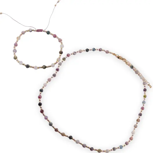 Set colier si bratara Turmalina multicolora fatetate 4mm si margele miyuki