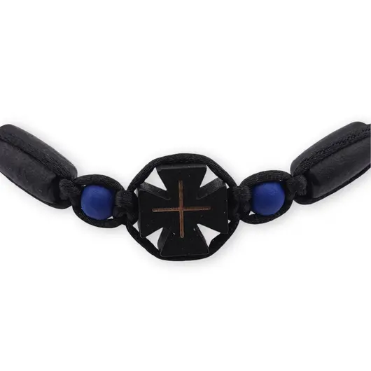 Bratara cu nod culisant lemn negru si albastru, cruce centrala, imagine 2