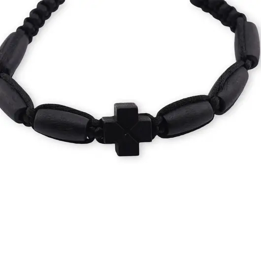 Bratara cu nod culisant lemn negru si cruce centrala, imagine 2