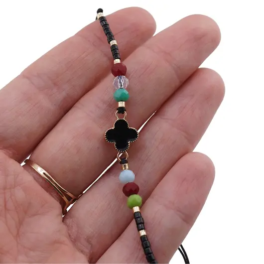 Bratara cu nod culisant, margele colorate si cruce neagra, imagine 3