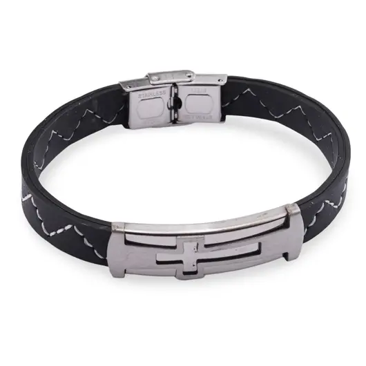 Bratara lata din cauciuc model zig zag cu cruce argintie