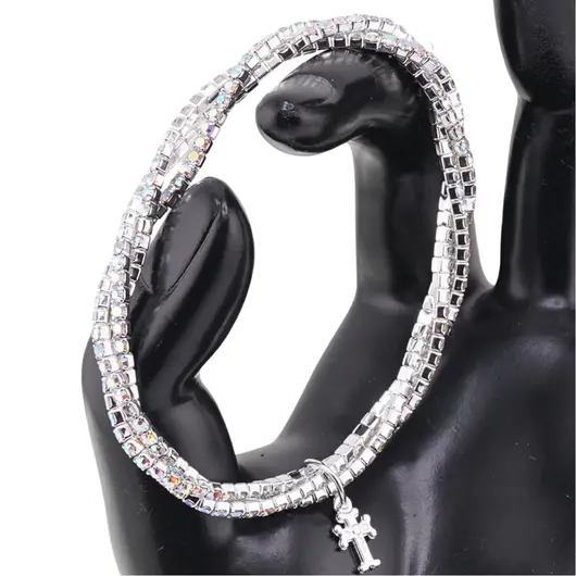 Bratara pe elastic cu trei randuri si cruce, zirconii iridescente, imagine 3