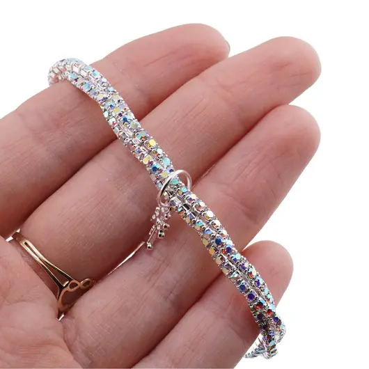 Bratara pe elastic cu trei randuri si cruce, zirconii iridescente, imagine 4