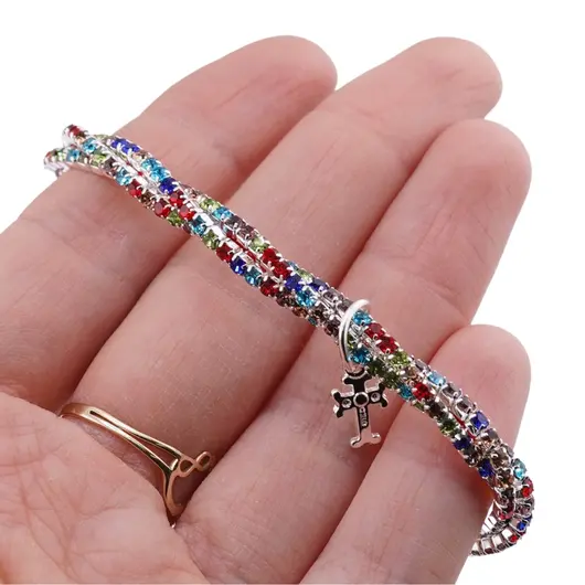 Bratara pe elastic cu trei randuri si cruce, zirconii multicolore, imagine 4