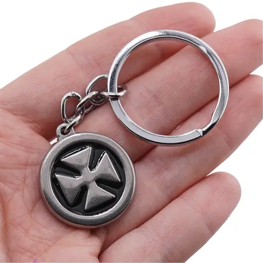 Breloc cu element rotund si cruce, argintiu - 8,5cm, imagine 3