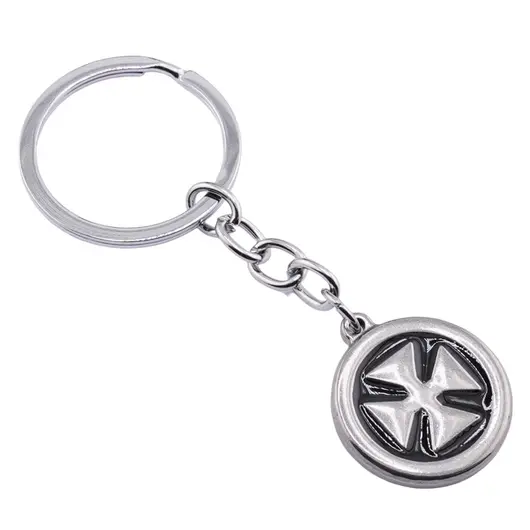 Breloc cu element rotund si cruce, argintiu - 8,5cm