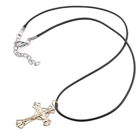 Colier cu pandantiv cruce aurie cu Iisus crucificat, 36mm