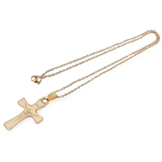 Colier cu pandantiv cruce aurie cu Iisus crucificat, 50mm