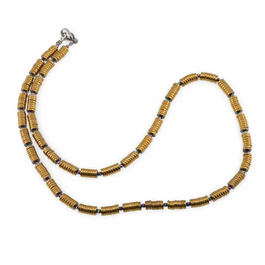 Colier Hematit auriu rondele 4mm si Hematit electroplacat sfere fatetate 2mm