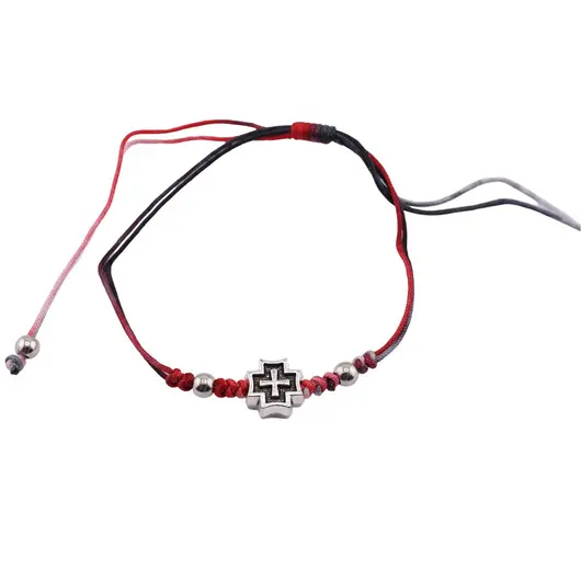 Bratara reglabila pe snur multicolor cu element central cruce si bumbi argintii, imagine 3