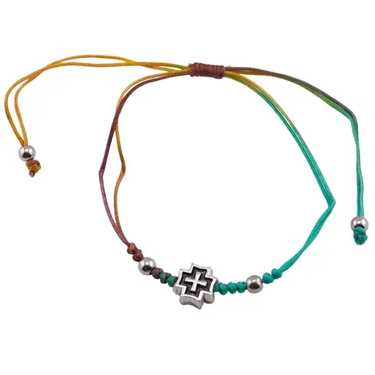 Bratara reglabila pe snur multicolor cu element central cruce si bumbi argintii, imagine 4