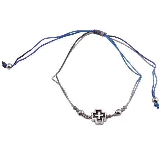 Bratara reglabila pe snur multicolor cu element central cruce si bumbi argintii, imagine 5