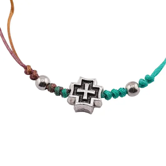 Bratara reglabila pe snur multicolor cu element central cruce si bumbi argintii, imagine 6