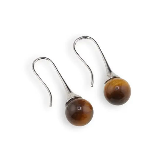 Cercei argintii cu agatatoare, Ochi de tigru sfere 10mm