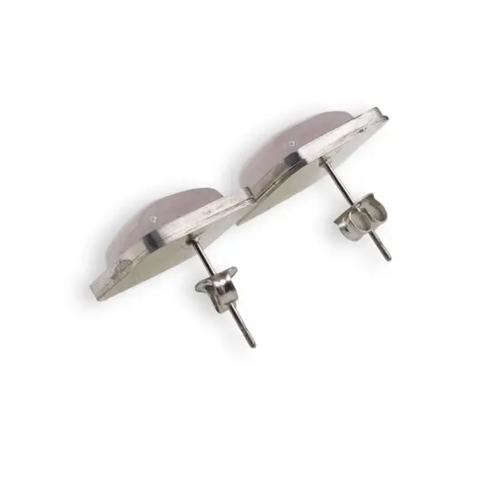 Cercei cu surub Cuart roz in montura argintie - model patrat, 16mm, imagine 2