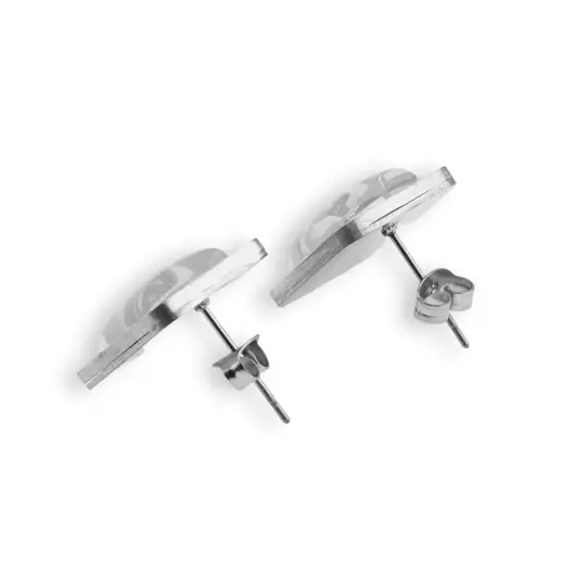 Cercei cu surub Opalit in montura argintie - model patrat, 16mm, imagine 2