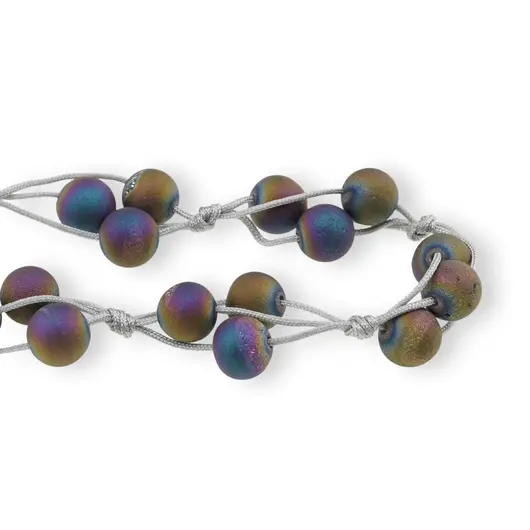 Colier confectionat manual pe snur cu Agat druzy electroplacat multicolor sfere, 8mm, imagine 2