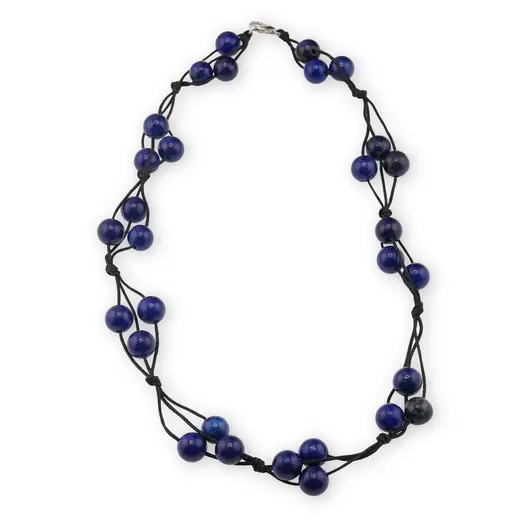 Colier confectionat manual pe snur cu Lapis Lazuli sfere, 8mm