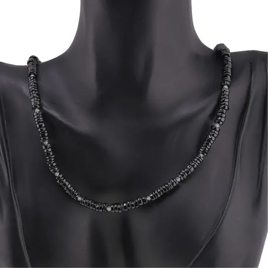 Colier Turmalina neagra rondele 4mm si Cristal de stanca sfere fatetate 2mm, imagine 3