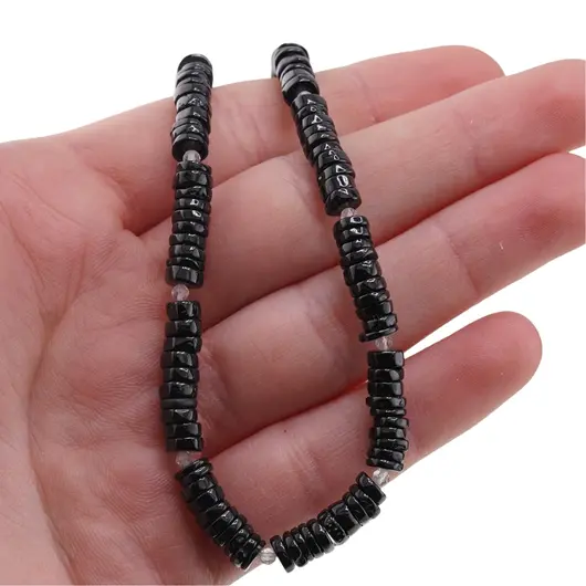 Colier Turmalina neagra rondele 4mm si Cristal de stanca sfere fatetate 2mm, imagine 4